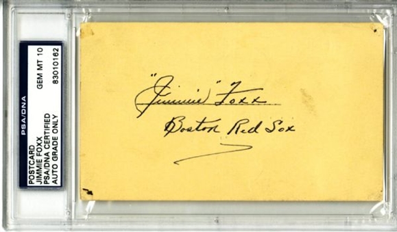 Jimmie Foxx Signed Government Post Card    PSA/DNA GEM MINT 10
